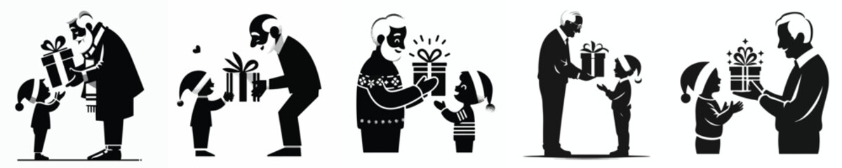 vector of grandfather giving a christmas gift to a grandchild