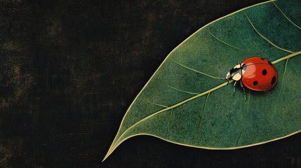 A single ladybug on a bright green leaf, sharp focus, spring symbolism