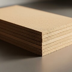 Textured fiberboard sheets arranged in a neat stack for various applications