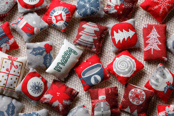 Holiday cushions with Christmas symbols