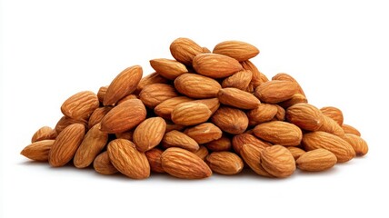Pile of almonds on white background. Artificial intelligence image