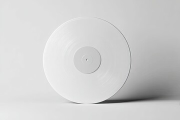 A minimalist image of a white vinyl record, standing upright, clean design