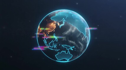 Holographic Earth Globe with Glowing City Lights and Digital Glitch Effects - Powered by Adobe