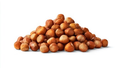 Pile of hazelnuts on white background. Artificial intelligence image