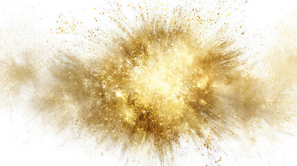 Festive gold and yellow fireworks lighting up the night sky on transparent background