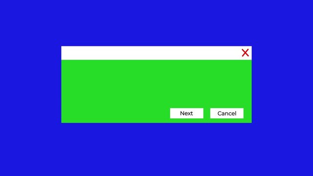 modern jumping ui popup window animation with smooth bounce transition and next cancel buttons for software interface design