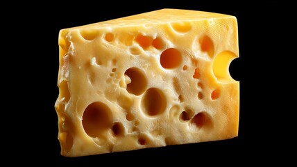 Swiss cheese wedge on black background. Artificial intelligence image