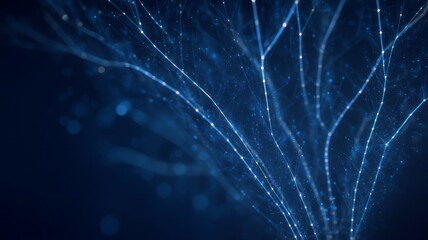 Intricate neural network web with glowing nodes. Artificial intelligence image