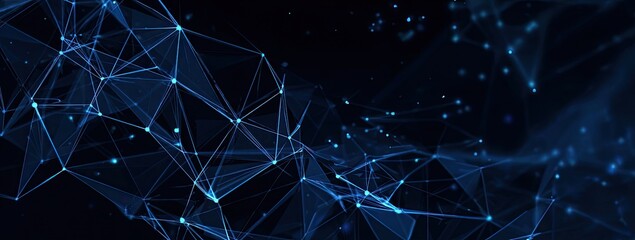 Abstract digital network, blue connections, dots and lines, dark background