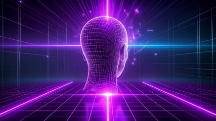 Futuristic Digital Head with Grid and Glowing Lines - Powered by Adobe