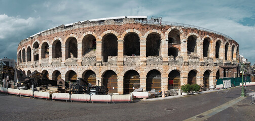 The Verona's arena exterior during the summer Opera Festival. Veneto Italy