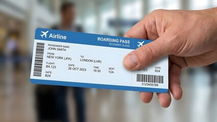 Passenger Holding Airline Boarding Pass at Airport.