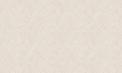 Seamless Abstract Beige Geometric Weave Pattern, Minimalist Interlacing Line Background