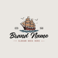 Vintage classic nautical sailboat maritime boat logo inspiration.