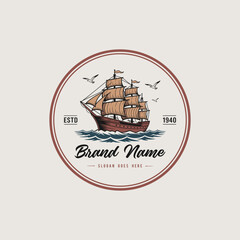 Vintage classic nautical sailboat maritime boat logo inspiration.