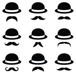 Hats and mustaches collection for creative projects. Set of hats and mustaches
