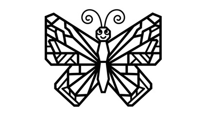 Fototapeta premium Symmetrical geometric butterfly line art with ornamental wings and stencil design
