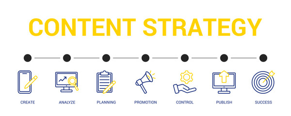 Content Strategy Line Color Icon Set For Web Banner. Vector Illustration Concept With Some Icons. Designed In Line Color Style