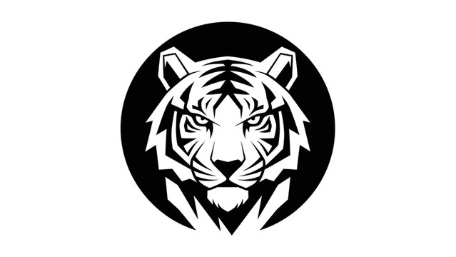 Bold monochrome tiger head emblem in circular badge graphic design
