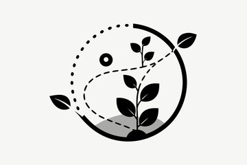 Naklejka premium leaf orbit network with small leaves icon 
