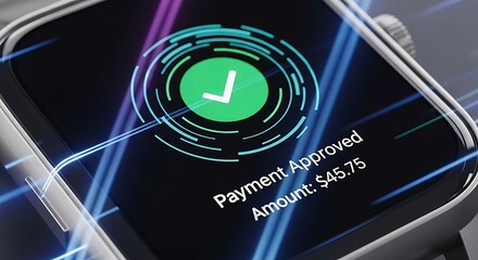 Smartwatch Display Showing Payment Approved with Green Checkmark Icon