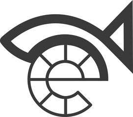 the logo is the monogram e and fish. Unique and elegant.