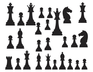Chess Pieces Vector Image, a clean vector collection of chess pieces in minimal style, isolated on white background for game design © MDSAIDUR