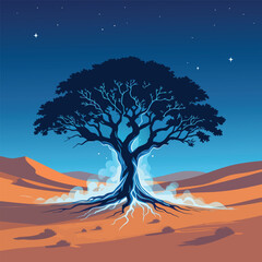 Enchanted Desert Tree Under a Starry Night Sky