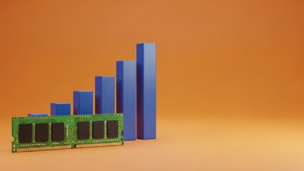 Random Access Memory Price Growth Market Trend Visualization , Business Technology Banner with RAM Module and Increasing Bar Chart