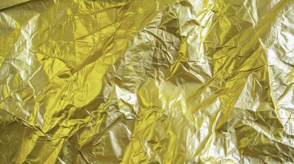 Obraz premium Crinkled golden metallic foil surface with reflective texture