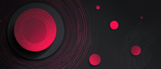 Abstract modern design with concentric circles in red, black, and gray gradients