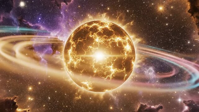 Cosmic explosion abstract render with rings and nebulae in outer space