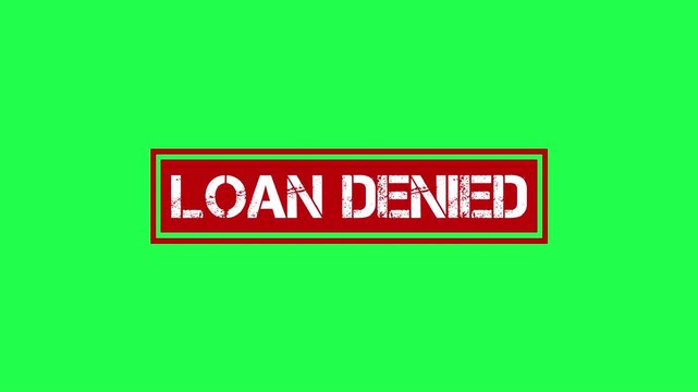 Loan denied red stamp animation isolated on green screen.