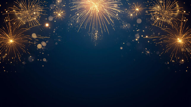 Luxurious Golden Fireworks Display on Dark Blue Background for Celebration and New Year's Eve