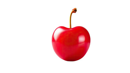 Obraz premium A single, shiny red cherry with a long, thin stem against a black background