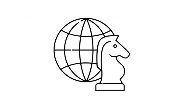 Stylized chess knight with a globe for strategic concepts.