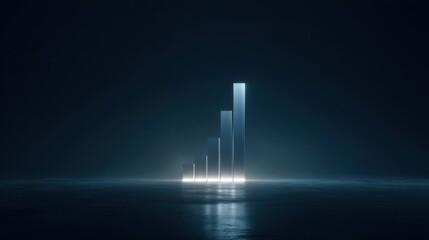 Fototapeta premium Glowing white bar chart on dark background, futuristic business data concept