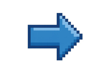 Blue pixel art arrow pointing right, indicating next step, direction, or navigation, retro arcade gaming pointer