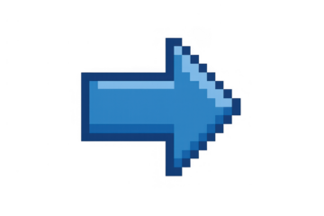 Blue pixel art arrow pointing right, indicating next step, direction, or navigation, retro arcade gaming pointer