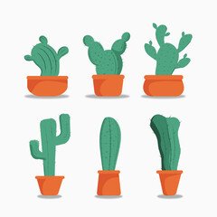 Collection of Stylized Potted Cactus in Flat Design