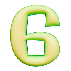 Alphabet, Number and Symbol 3D Render Word Luminous Yellow Green Gloss Form