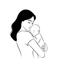 Mother holding her sleeping baby in a tender embrace.