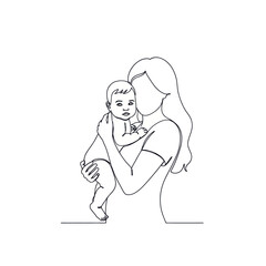 Mother holding her baby in a continuous line drawing style.