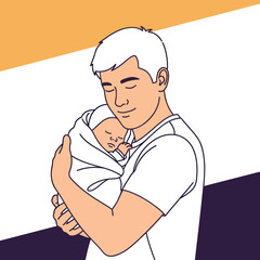 Father lovingly holding his newborn baby in his arms.