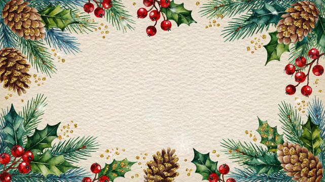 Festive holiday season decorative composition with pine cones and berries