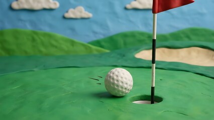 Golf Ball Near Hole on Green Course.