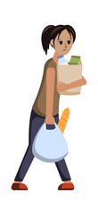 tired household. woman loaded with household duties. young tired girl sorting laundry, washing dishes, doing housework. vector cartoon concept illustration.