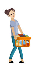 tired household. young tired girl sorting laundry, washing dishes, doing housework, woman loaded with household duties. vector cartoon concept illustration.