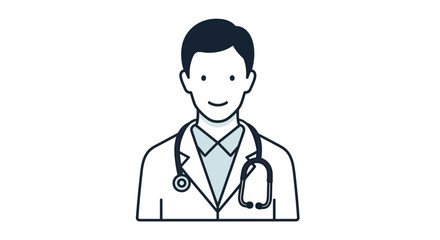 Fototapeta premium Modern and Professional Male Doctor Icon Illustration, Featuring a Medical Practitioner in a White Lab Coat with a Stethoscope, Symbolizing Healthcare Expertise and Patient Care Services