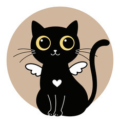Cute Black Cat with Wings – Kawaii Angel Kitty Vector